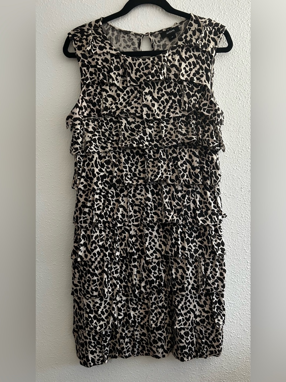 Alfani Black and Beige Leopard Ruffle Shift Dress